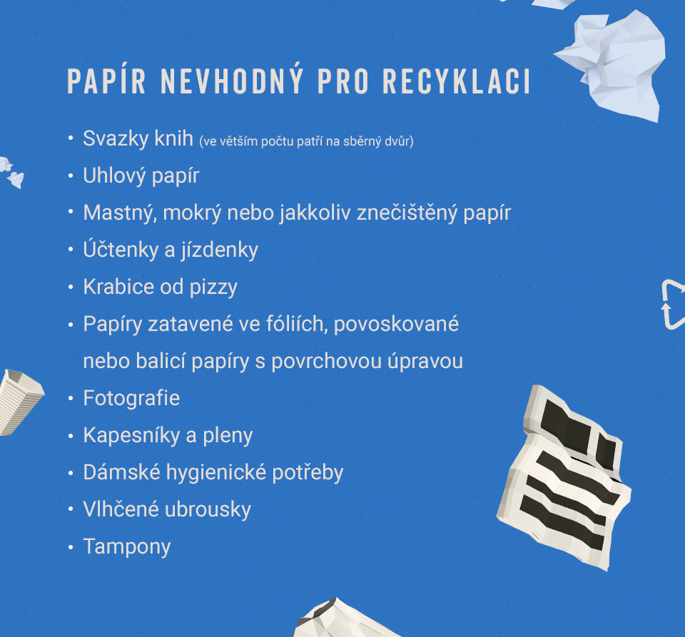 Seznam papírových materiálů, které nejsou vhodné k recyklaci