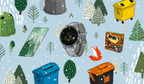 hodinky_karimatka_hra_dixit_barevne_kontejnery_na_trideni_liska_stromy_zimni_krajina